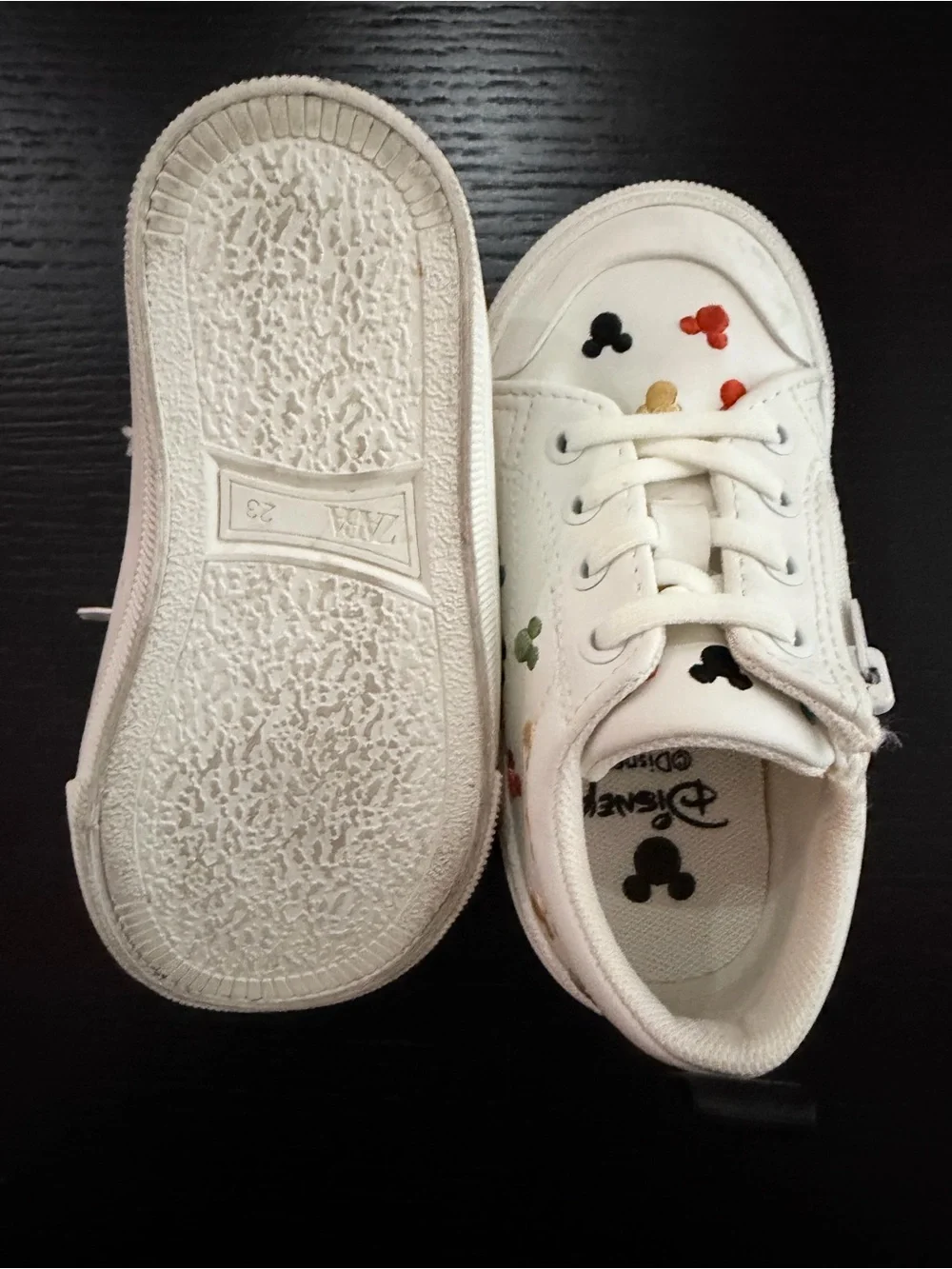 Zara White Low-Top Sneakers with Multicolor Mickey Accents